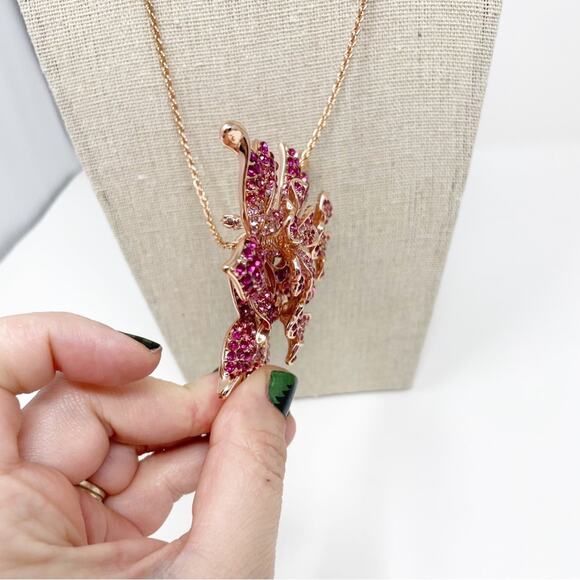 JTV Rose Pink Crystal Flower Brooch Pendant Chain Necklace - Picture 4 of 7